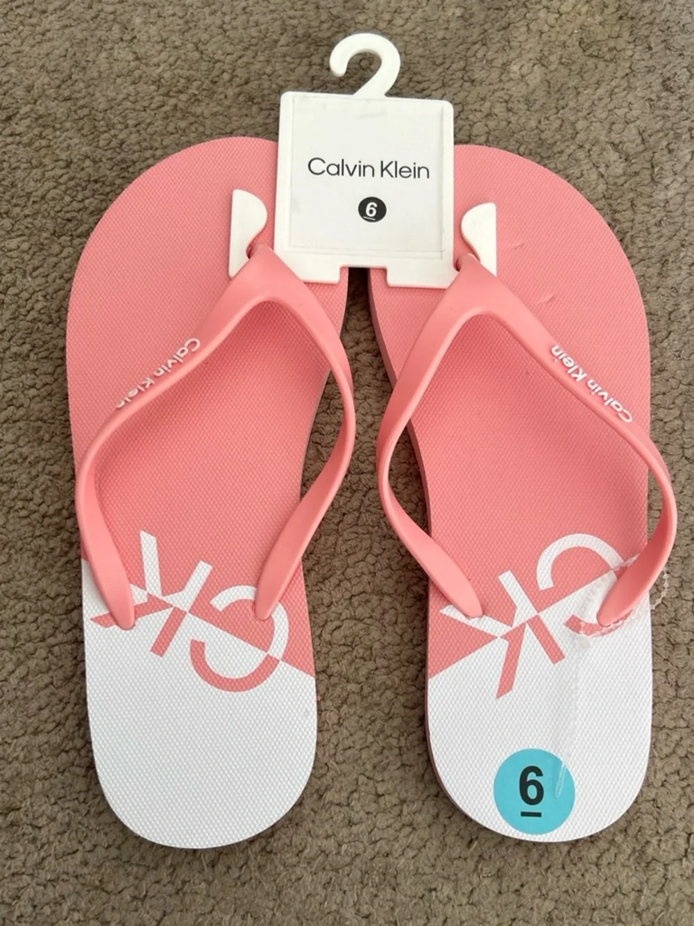 Calvin Klein Kids Pink and White Logo Flip Flops